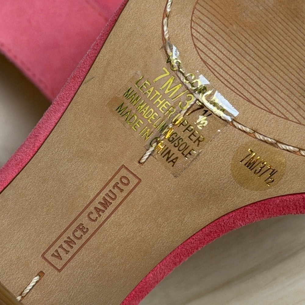 Vince Camuto Pink Heels Block Sandal Suede Strap Dressy Summer Formal Barbiecore - Picture 8 of 8